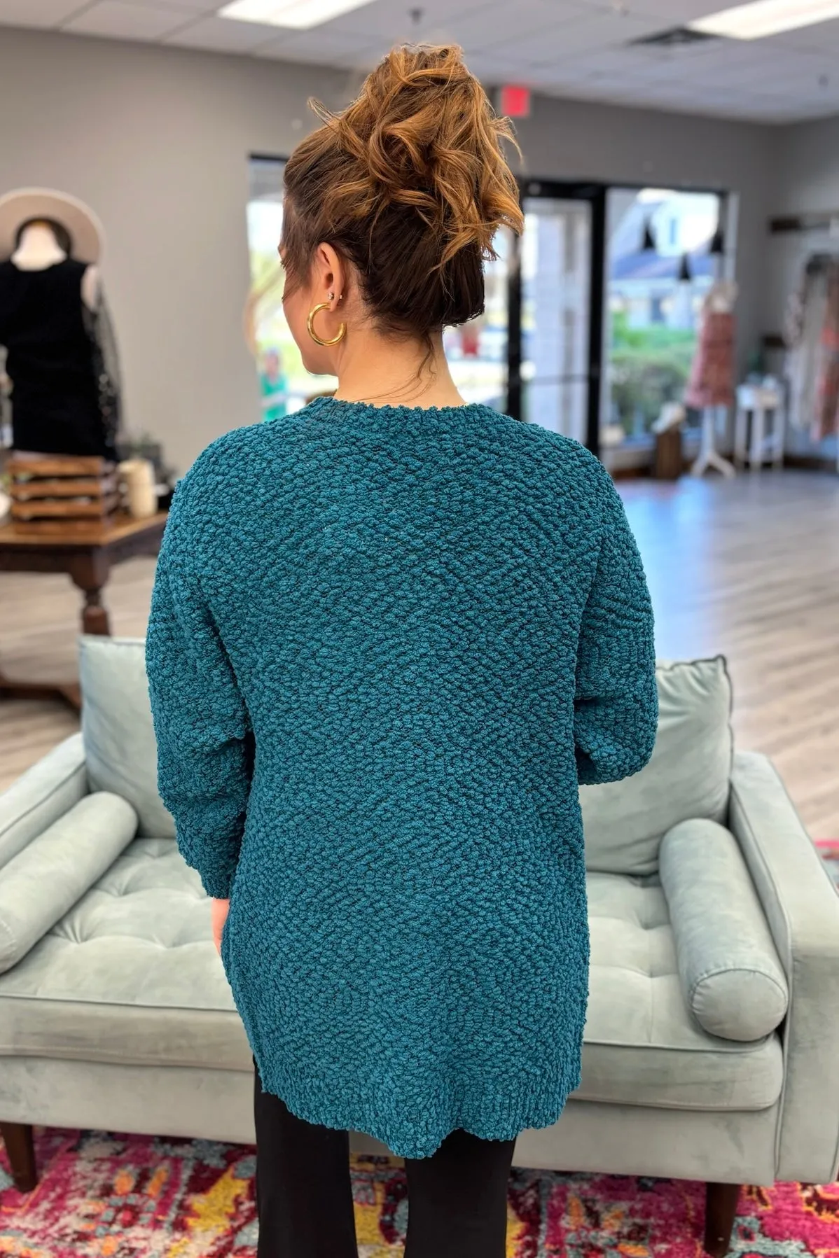 SAGE Popcorn Sweater Cardigan- Teal