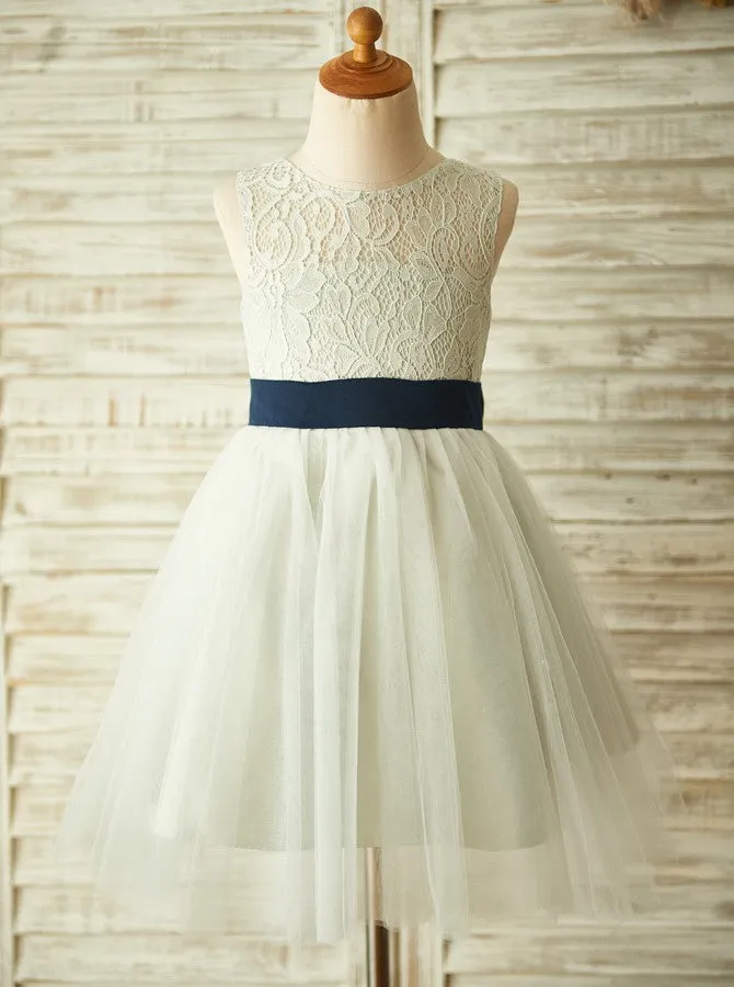 Silver Flower Girl Dresses,Flower Girl Dress with Bow,Tea Length Flower Girl Dress,FD00015