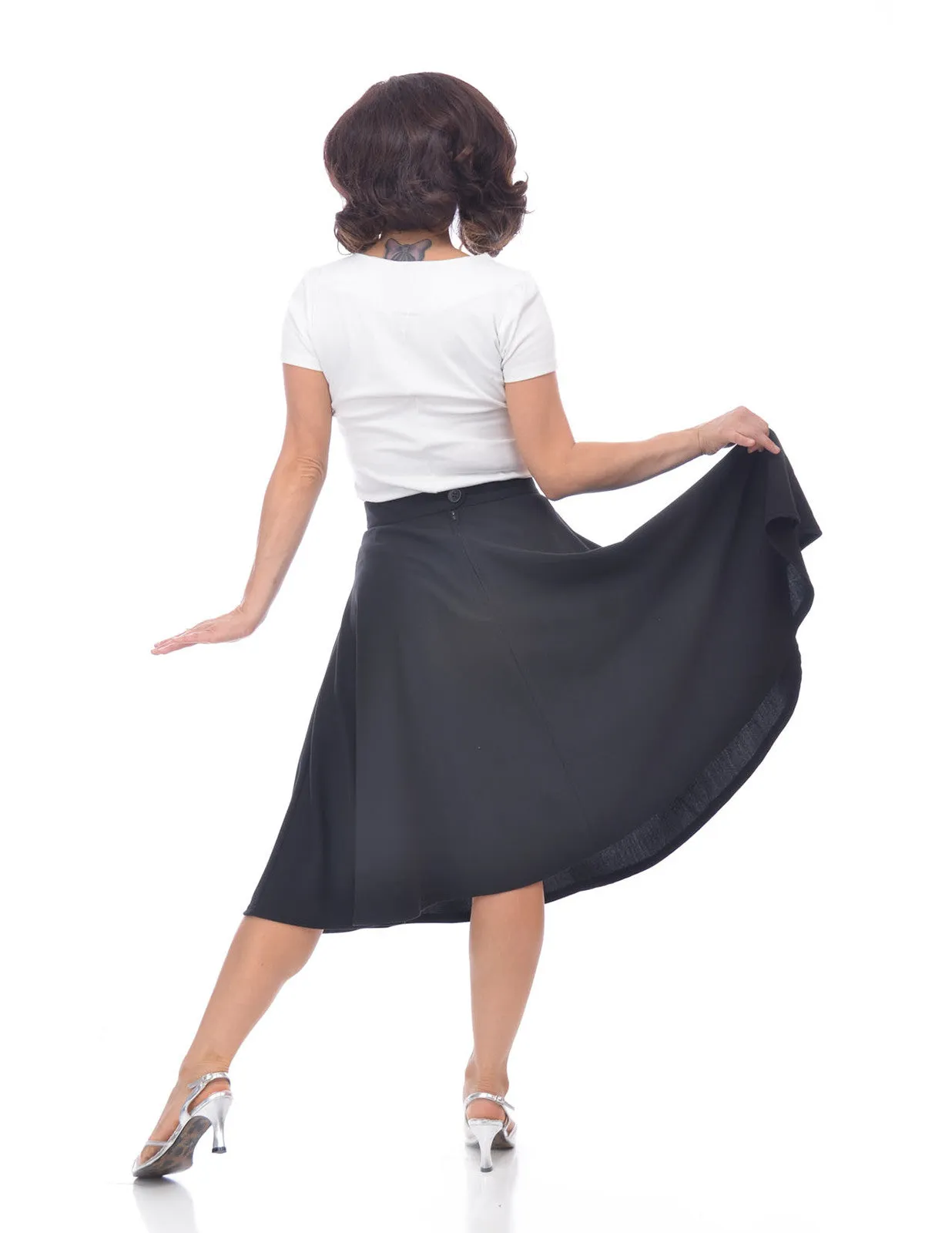 Steady Clothing High Waist Pin-up Office Lady Navy Swing Circle Skirt