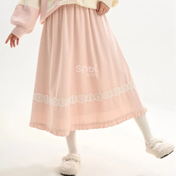 Sweet Girl Style Pink High Waist Skirt