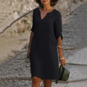 V-Neck Three-Quarter Sleeve Dress