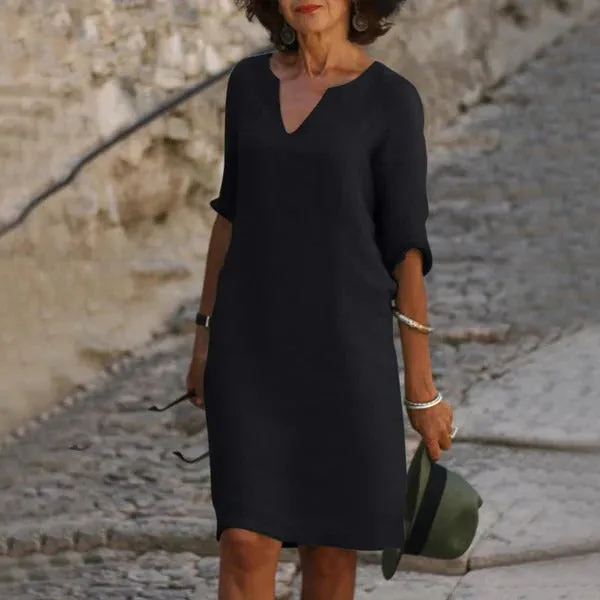 V-Neck Three-Quarter Sleeve Dress